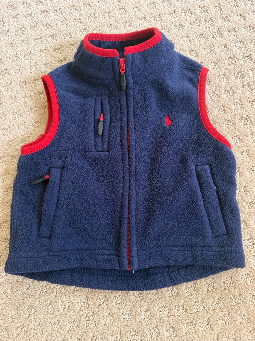 Ralph Lauren Navy Fleece Vest with Red Accents
